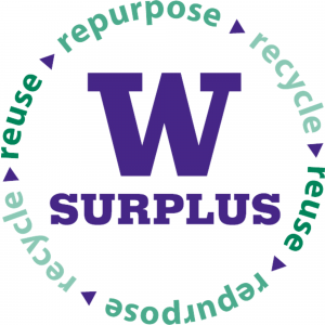 UW Surplus logo with text that reads: reuse, repurpose, recycle in a circle around it