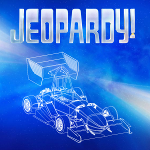 Blue background with text that reads jeopardy and car outline